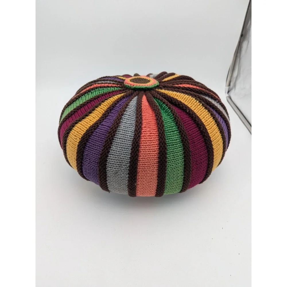 VTG Handmade Crochet Round Floor‎ Pillow Multicolor Boho Cushion 15 Inch Granny